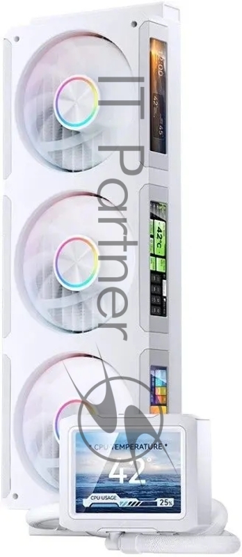 Система жидкостного охлаждения Water Cooling System JONSBO TF3-360SCW White (320W, 360mm, LED, White, ARGB/ Fans: 3x120mm, 62.4CFM, 37.3dBA, 2400RPM/ Pump height 63mm, 30dBA, 2500RPM, Rad thickness 27mm/ S: 1851, 1700, 1200, 115X, 2011, 1366, AM5, AM