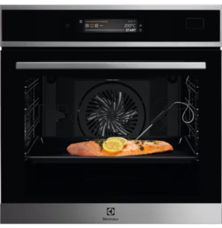 Встраиваемый духовой шкаф Electrolux EOE9P3XT электрический с конвекцией, объем 72 л, 17 режимов, очистка паровая, 3 стекла в дверце, направляющие проволочные + телескопические (1 уровень),черное стекло и черный матовый,термозонд