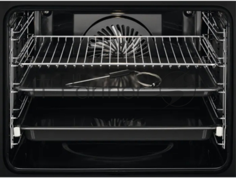 Встраиваемый духовой шкаф Electrolux EOE9P3XT электрический с конвекцией, объем 72 л, 17 режимов, очистка паровая, 3 стекла в дверце, направляющие проволочные + телескопические (1 уровень),черное стекло и черный матовый,термозонд