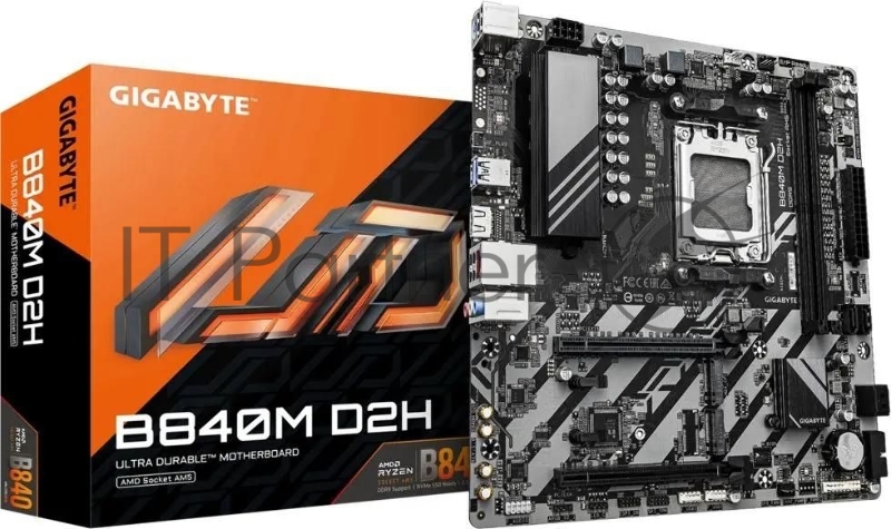 Материнская плата Gigabyte B840M D2H (V1.2), AM5, AMD B840, 2xDDR5, 4xSATA, 2xM.2, 1xPCIe 4.0 x16, 1xPCIe 3.0 x4, 1xHDMI, 1x2.5Gb LAN, 2xUSB-A 5Gbps, 8xUSB-A 2.0, 3x3.5 мм, 7.1, mATX