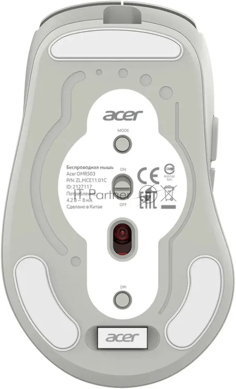 Мышь Acer OMR503 светло-серый оптическая 3200dpi silent беспров. BT/Radio USB 4but (ZL.MCE11.01C)