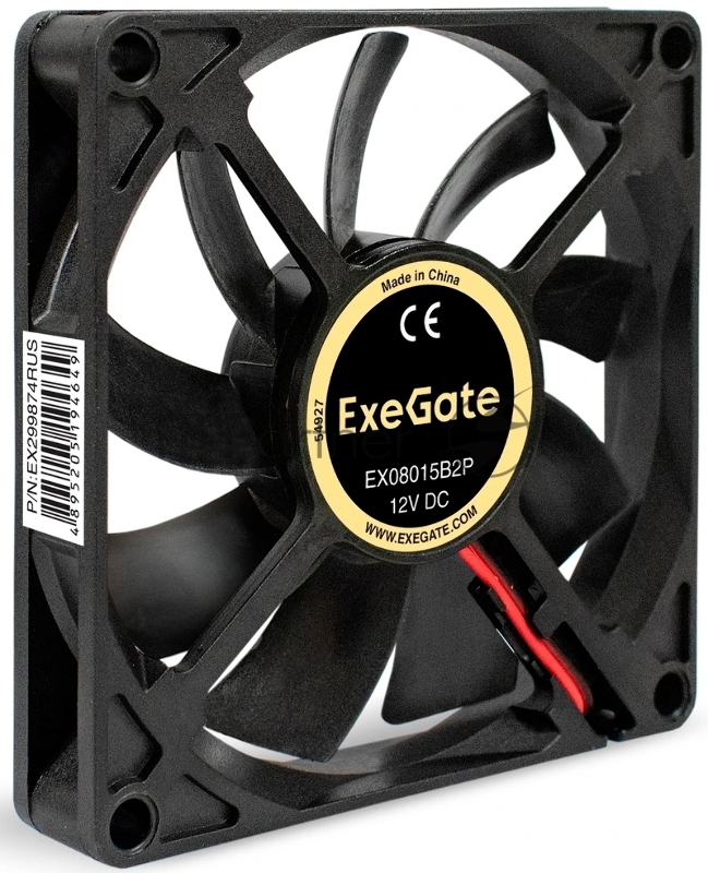 Вентилятор 12В DC ExeGate EX08015B2P (80x80x15 мм, 2-Ball (двойной шарикоподшипник), 2pin, 2000RPM, 21dBA)