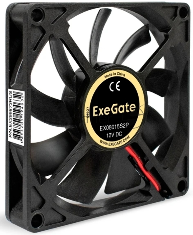 Вентилятор 12В DC ExeGate EX08015S2P (80x80x15 мм, Sleeve bearing (подшипник скольжения), 2pin, 2000RPM, 20dBA)