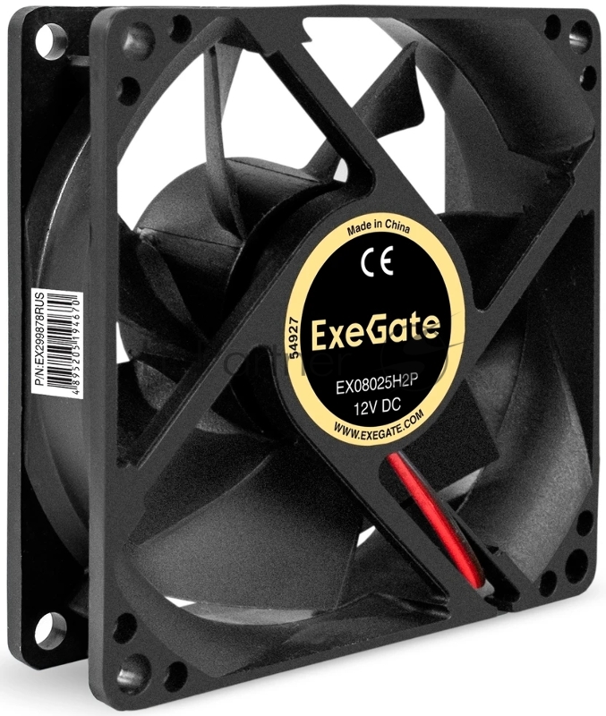 Вентилятор 12В DC ExeGate EX08025H2P (80x80x25 мм, Hydraulic bearing (гидродинамический), 2pin, 2200RPM, 22dBA)