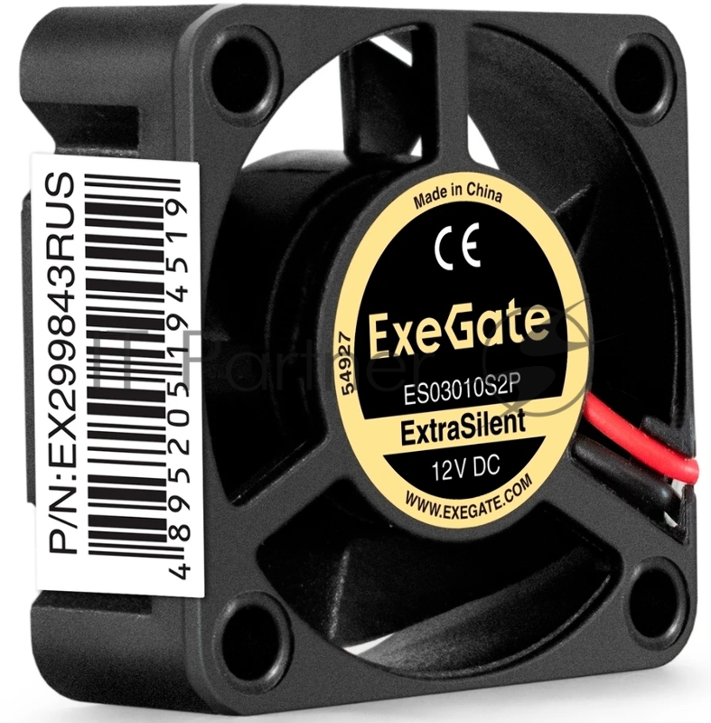 Вентилятор 12В DC ExeGate ExtraSilent ES03010S2P (30x30x10 мм, Sleeve bearing (подшипник скольжения), 2pin, 8000RPM, 18dBA)