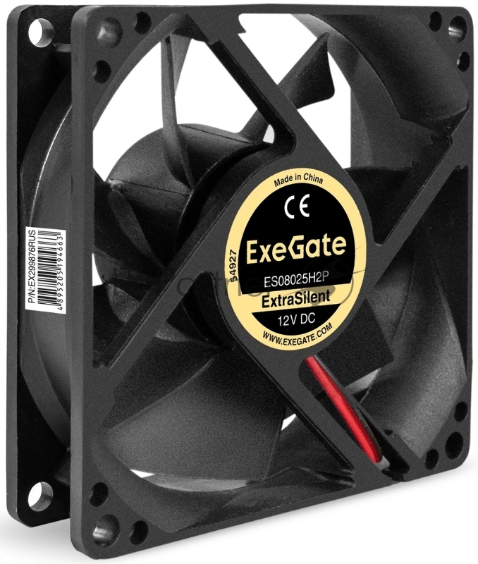 Вентилятор 12В DC ExeGate ExtraSilent ES08025H2P (80x80x25 мм, Hydraulic bearing (гидродинамический), 2pin, 1900RPM, 19dBA)
