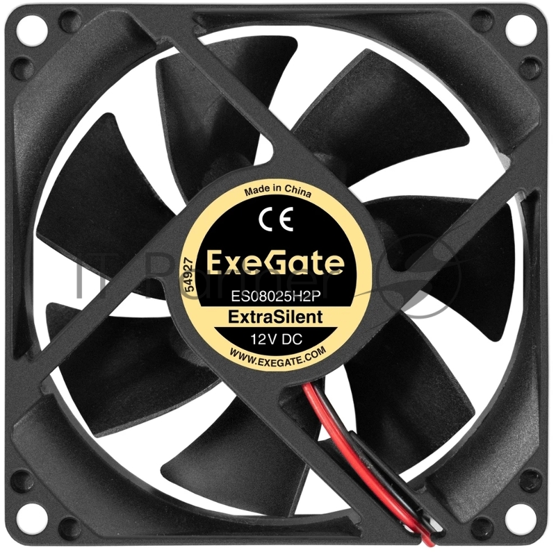 Вентилятор 12В DC ExeGate ExtraSilent ES08025H2P (80x80x25 мм, Hydraulic bearing (гидродинамический), 2pin, 1900RPM, 19dBA)