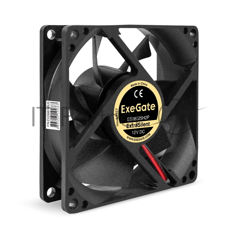 Вентилятор 12В DC ExeGate ExtraSilent ES08025H2P (80x80x25 мм, Hydraulic bearing (гидродинамический), 2pin, 1900RPM, 19dBA)