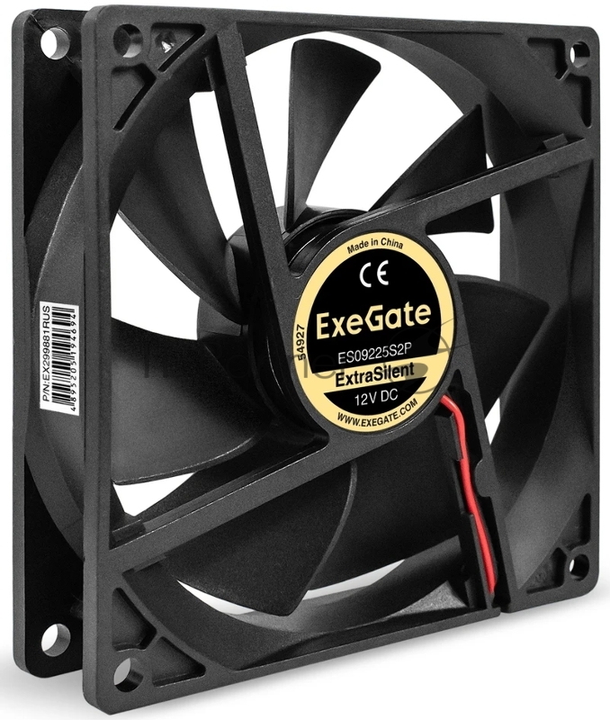 Вентилятор 12В DC ExeGate ExtraSilent ES09225S2P (92x92x25 мм, Sleeve bearing (подшипник скольжения), 2pin, 1800RPM, 21dBA)