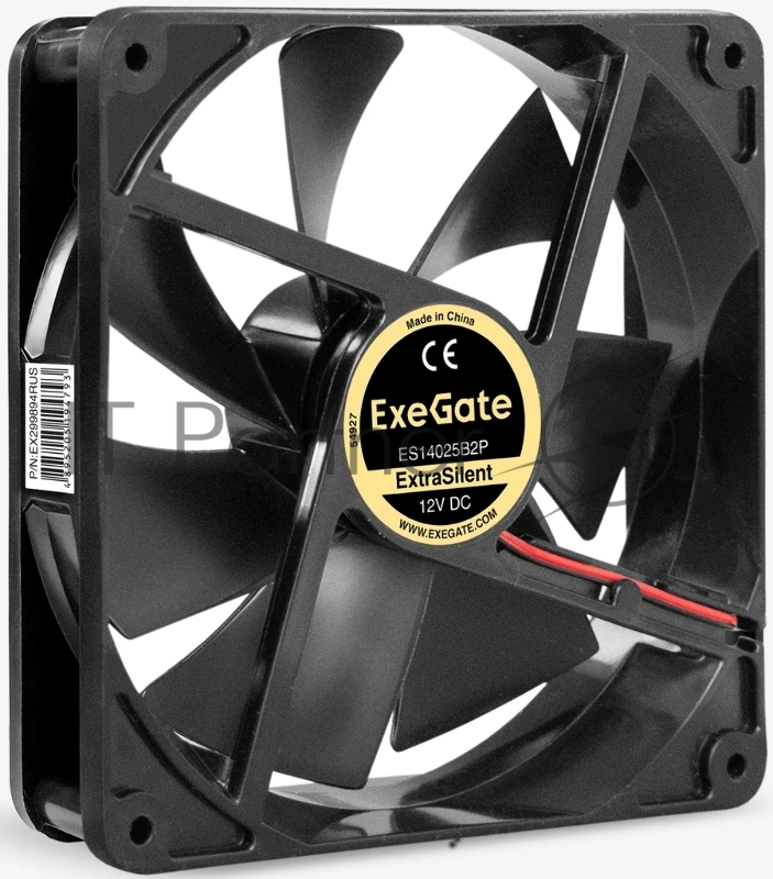 Вентилятор 12В DC ExeGate ExtraSilent ES14025B2P (140x140x25 мм, 2-Ball (двойной шарикоподшипник), 2pin, 1000RPM, 19dBA)