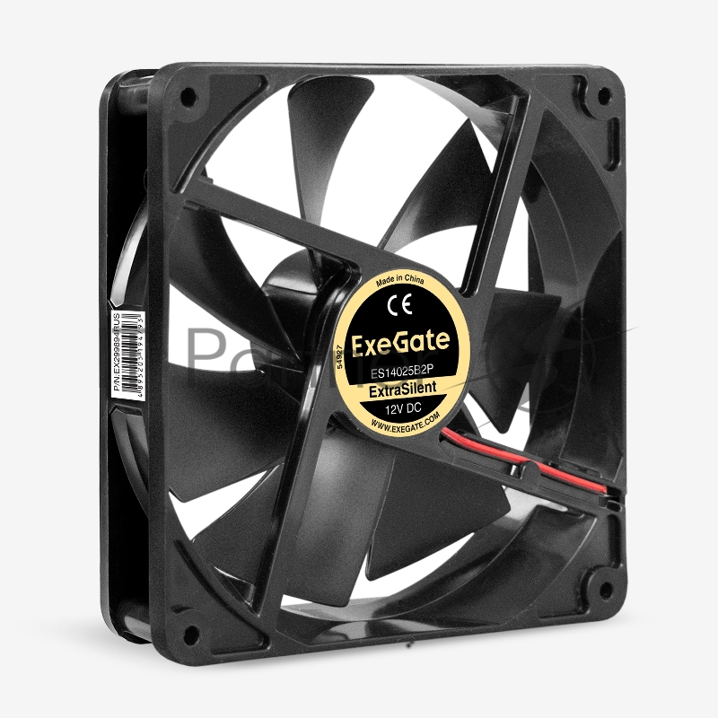 Вентилятор 12В DC ExeGate ExtraSilent ES14025B2P (140x140x25 мм, 2-Ball (двойной шарикоподшипник), 2pin, 1000RPM, 19dBA)