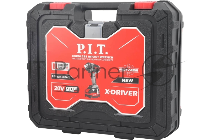 Гайковерт P.I.T. IMPACT аккум. бесщеточный PIW20H-600A/2 (20В, 600Нм, 1/2, 3ск, 0-2800уд/мин,2х4Ач)