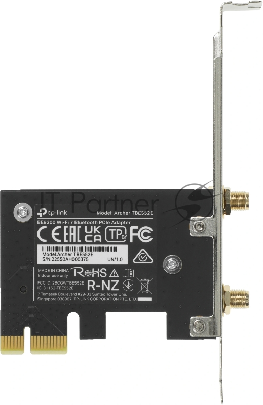 Трехдиапазонный беспроводной PCI Express-адаптер TP-Link Archer TBE552E BE9300 Wi-Fi 7 с поддержкой Bluetooth 5.4