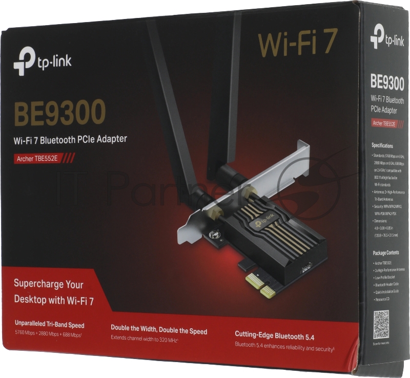Трехдиапазонный беспроводной PCI Express-адаптер TP-Link Archer TBE552E BE9300 Wi-Fi 7 с поддержкой Bluetooth 5.4