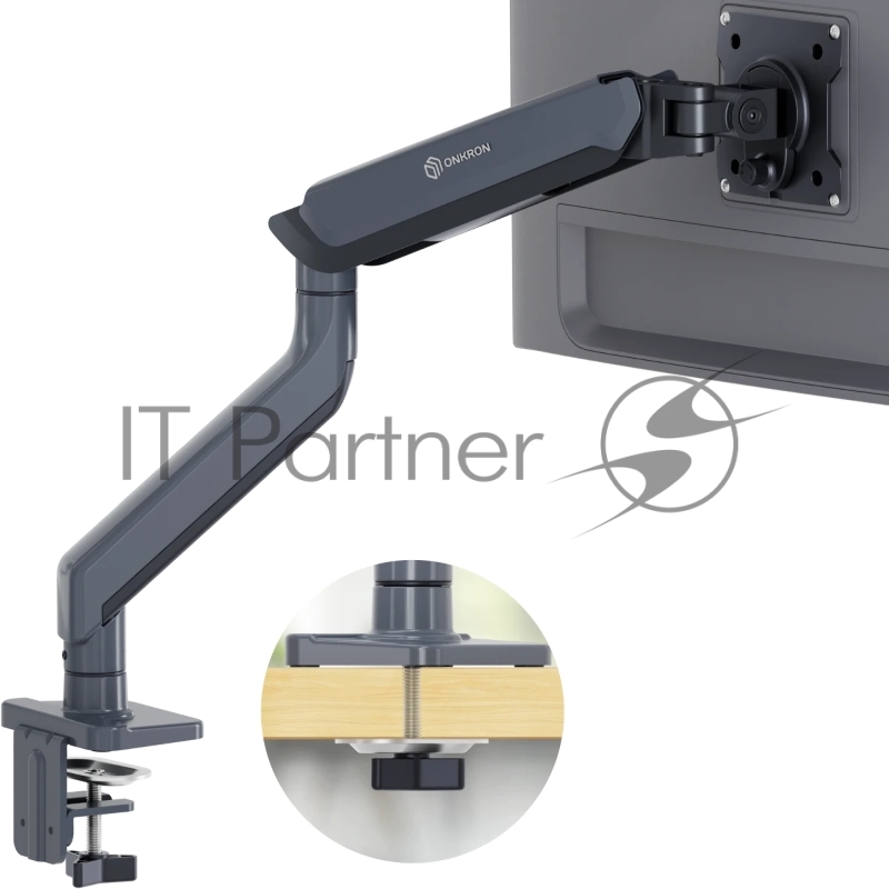 Кронштейн для мониторов ONKRON G95 GRAY 17-45 ГАЗЛИФТ макс 100*100 наклон -90/+60, поворот +-180°, 2 колена, от стены: до 561мм, регулируемая высота 225-528мм, вес до 15кг, графит