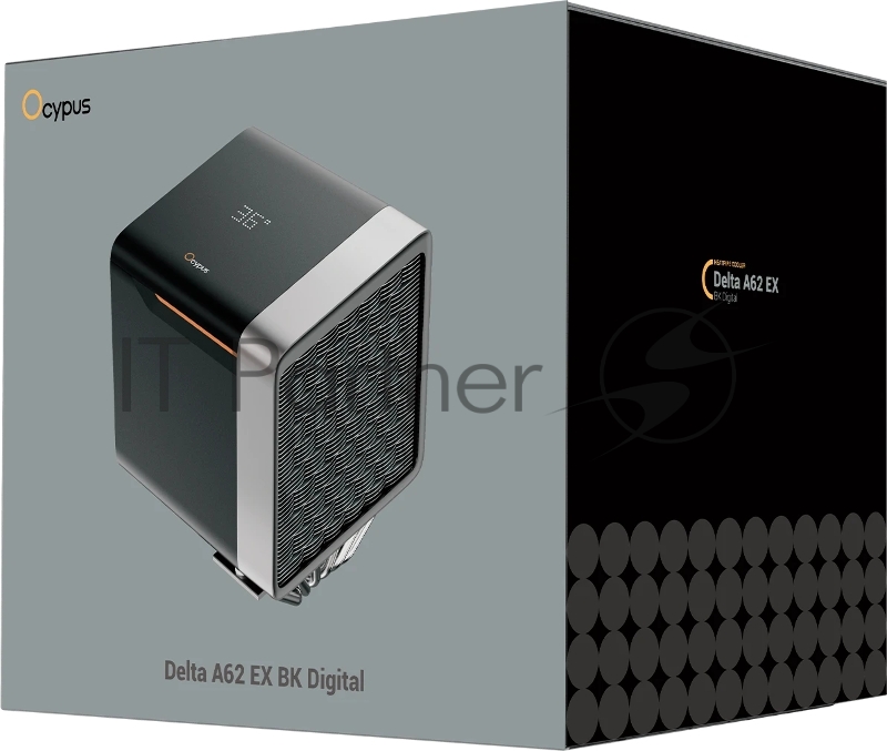 Кулер для процессора CPU Cooler Ocypus Delta A62 EX BK Digital (250W, 4-pin PWM, LED temp., 160mm, Al/Cu, 6x6mm, 2x120mm, 70CFM, 31dBA, 1800RPM, S: 1851/1700/1200/115X, AM5/AM4, black)