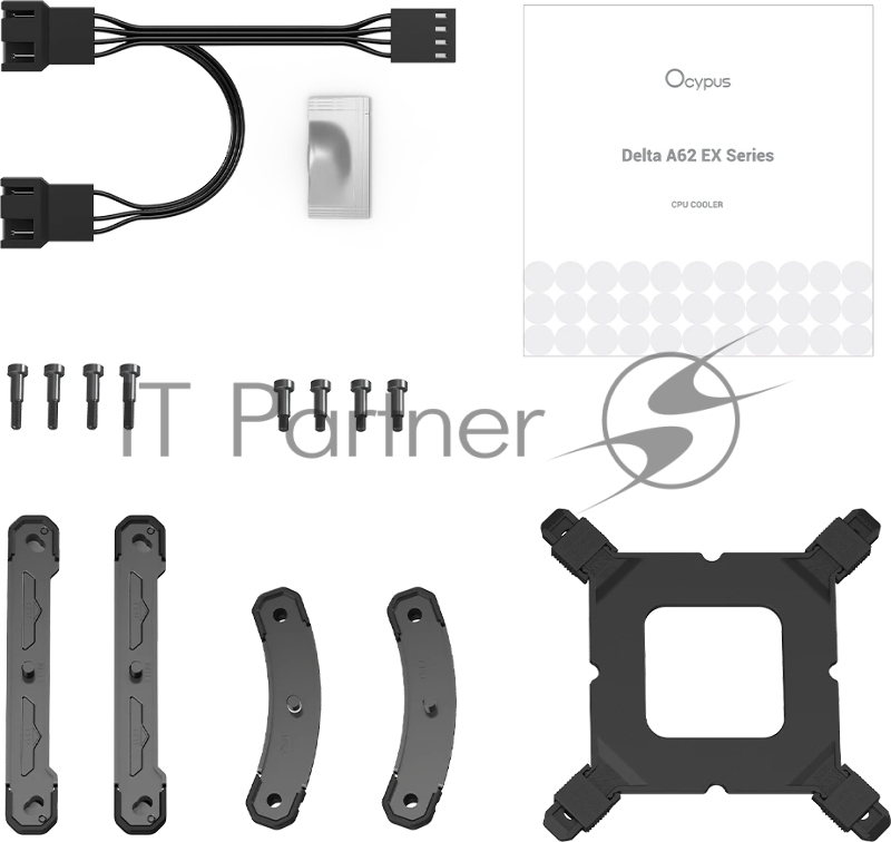 Кулер для процессора CPU Cooler Ocypus Delta A62 EX BK Digital (250W, 4-pin PWM, LED temp., 160mm, Al/Cu, 6x6mm, 2x120mm, 70CFM, 31dBA, 1800RPM, S: 1851/1700/1200/115X, AM5/AM4, black)