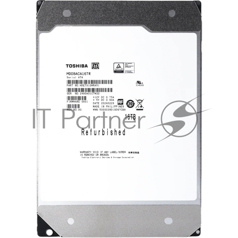 Жесткий диск HDD Toshiba MD08 SATA3 16Tb 3.5 7200 512Mb OFFICIAL RECERTIFIED 1 year warranty