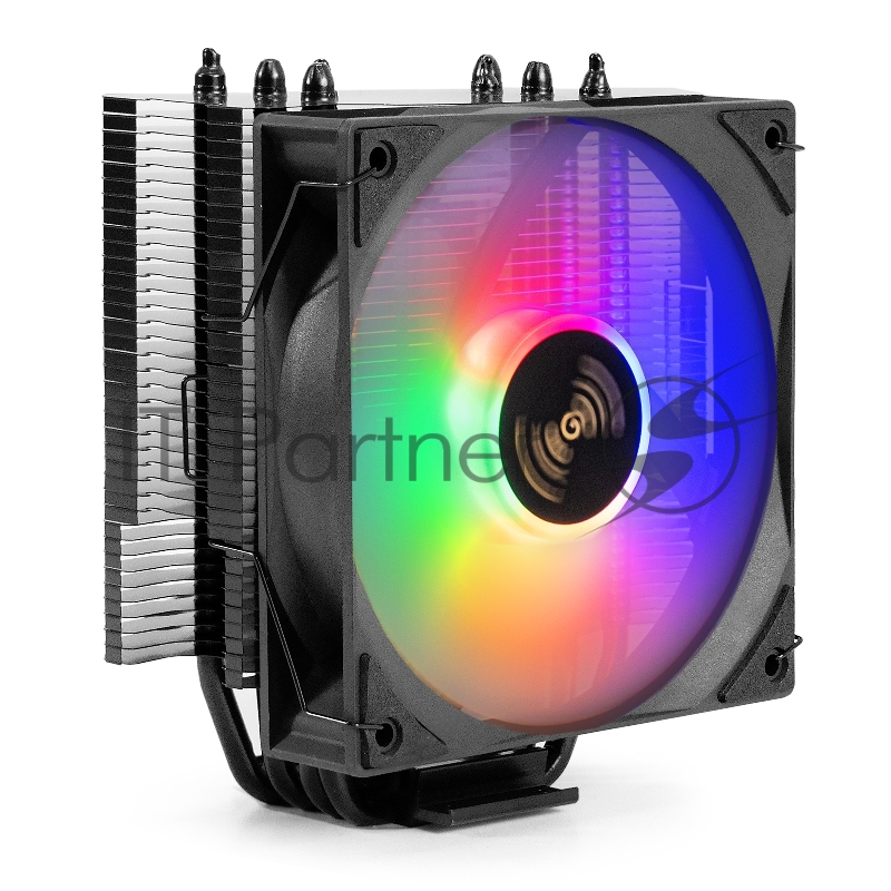 Кулер для процессора ExeGate Dark Magic EXX400V3-PWM.RGB (Al+Cu, черное покрытие, 4 тепл.трубки, LGA1150/1151/1155/1156/1200/17 TDP 140W, Fan 120mm, PWM, 800-1800RPM, Hydro bearing, 4pin, 11-24db,