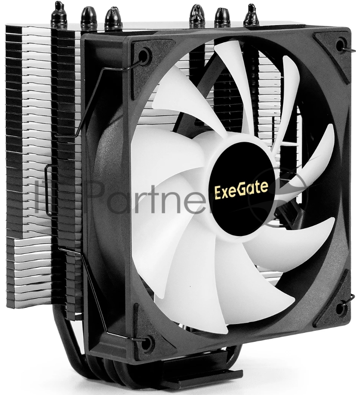 Кулер для процессора ExeGate Dark Magic EXX400V3-PWM.RGB (Al+Cu, черное покрытие, 4 тепл.трубки, LGA1150/1151/1155/1156/1200/17 TDP 140W, Fan 120mm, PWM, 800-1800RPM, Hydro bearing, 4pin, 11-24db,