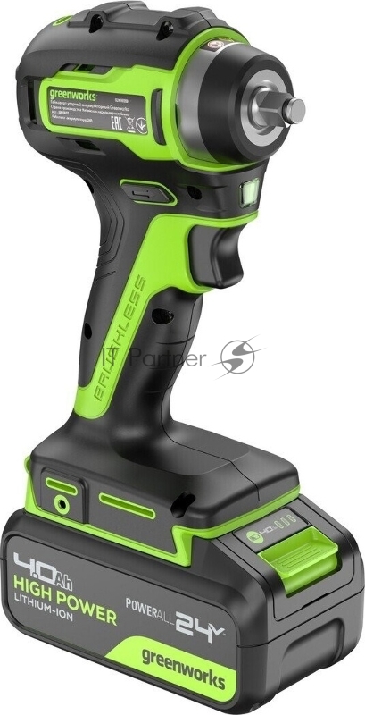 Гайковерт Greenworks G24IW200 аккум. патрон:квад.3/8 (3803607CUB)