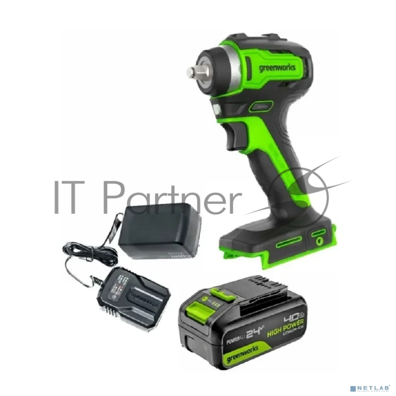 Гайковерт Greenworks G24IW200 аккум. патрон:квад.3/8 (3803607CUB)