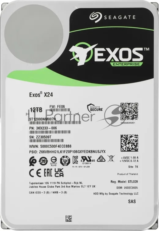 Жесткий диск Seagate SAS 3.0 12TB ST12000NM007H Server Exos X24 4KN (7200rpm) 512Mb 3.5