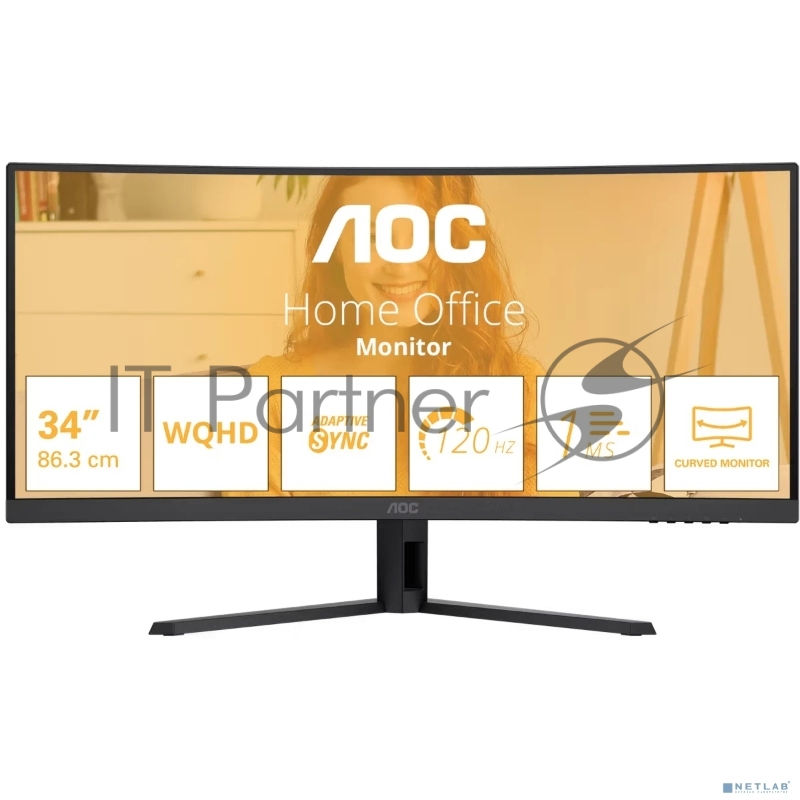 Монитор AOC 34 CU34B3E 1500R, 21:9, UWQHD, 1/4ms, 300cd, 120Hz, HDMI, DP