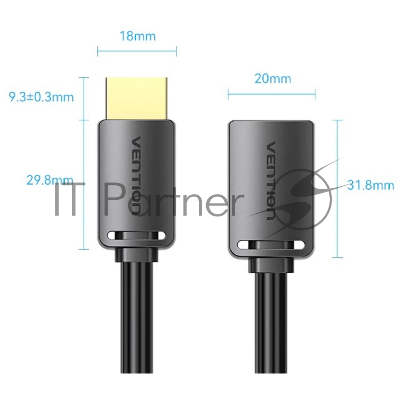 Кабель-удлинитель Vention HDMI High speed v2.0 with Ethernet 19F/19M - 1м