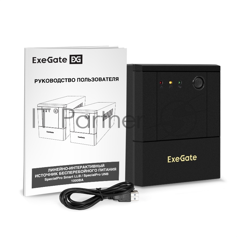 Источник бесперебойного питания ExeGate SpecialPro UNB-1000.LED.AVR.8C13.USB (1000VA/700W, LED, AVR, 8*C13, USB, батарея 12V 7.2Ah - 2 шт., металлический корпус, Black)