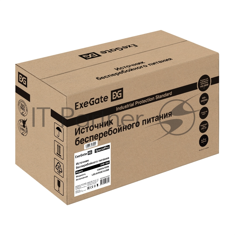 Источник бесперебойного питания ExeGate SpecialPro UNB-1000.LED.AVR.8C13.USB (1000VA/700W, LED, AVR, 8*C13, USB, батарея 12V 7.2Ah - 2 шт., металлический корпус, Black)
