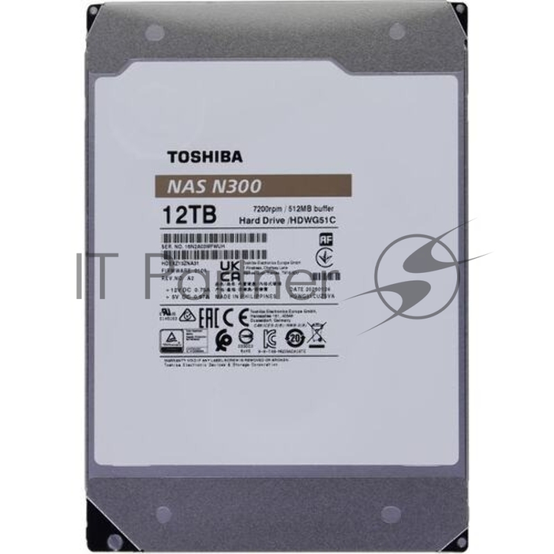 Жесткий диск HDD Toshiba N300 NAS SATA3 3.5 12TB 7200 512Mb 6Gb/s 1 year warranty (replacement ST12000VN0008, WD120EFGX, WD101EFBX)