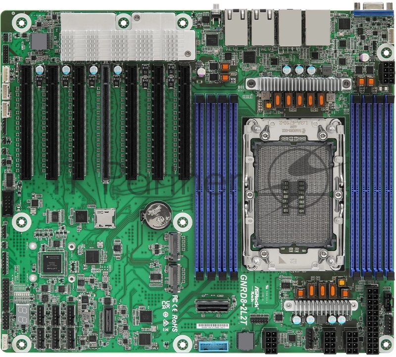 Материнская плата ASRock GNRD8-2L2T, CEB, 1x LGA 4710 Intel Xeon 6700P-series/ 6500P-series/ 6700E-series, 8x DDR5 RDIMM, MRDIMM, 7x PCIe5.0 / CXL2.0 x16*, 1x MCIO (PCIe5.0 / CXL2.0 x8), 2x M.2 (PCIe5.0 x4), 2x RJ45 (10GbE) Intel X710-AT2, 2x RJ45 (