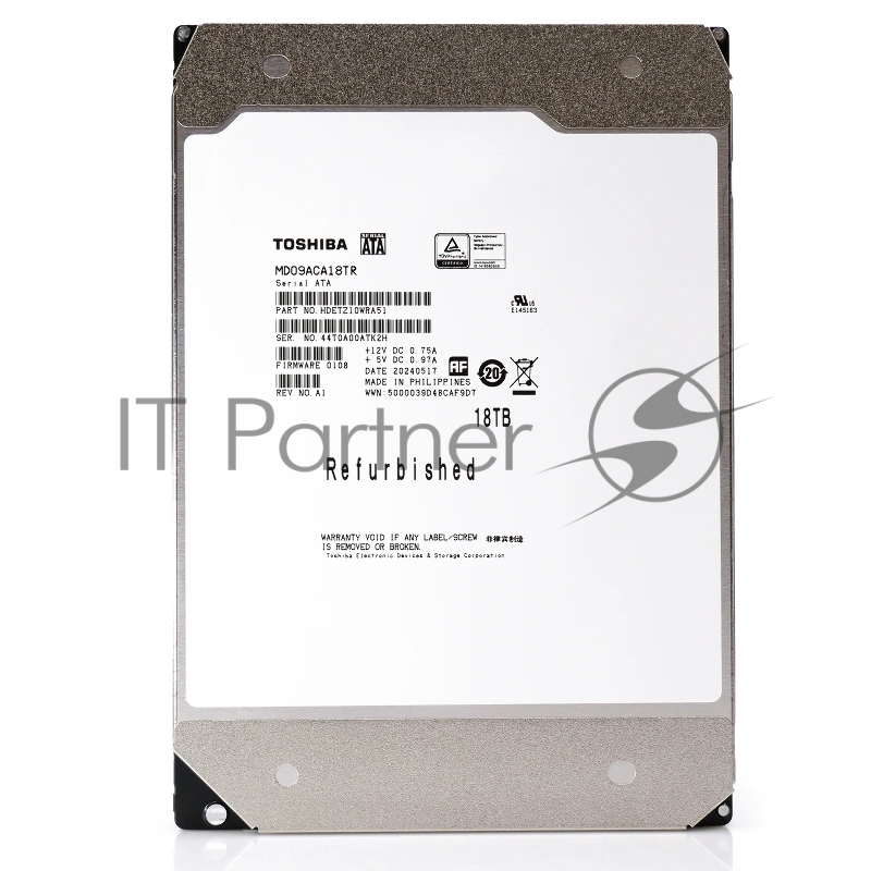 Жесткий диск Toshiba SATA 18TB 3.5 6.0 Gbit/s 7200 rpm 512Mb OFFICIAL RECERTIFIED 1 year warranty (replacement MG09ACA18TE, ST18000NM000J, ST18000NM003D)