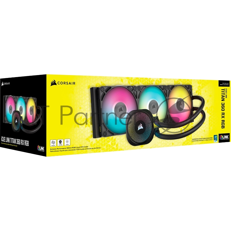Система жидкостного охлаждения Corsair iCUE LINK TITAN 360 RX RGB (360mm, Black, RGB/ Fans: 3x120mm, 73.5CFM, 36dBA, 2100RPM/ S: 1851, 1700, AM5, AM4)