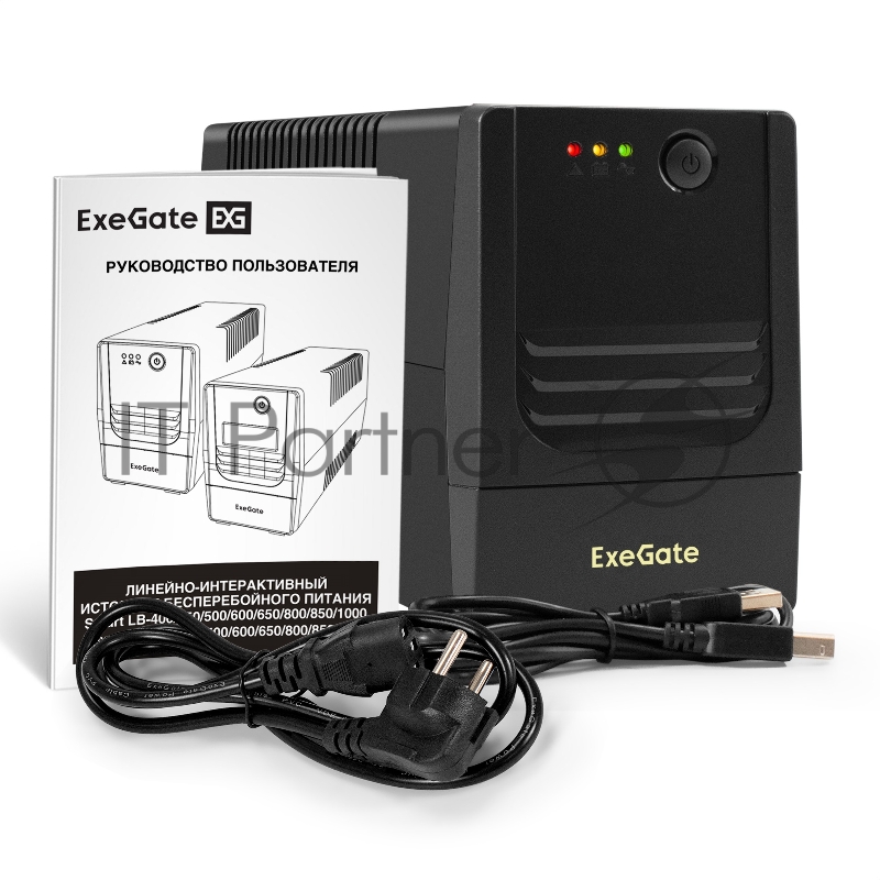 ИБП ExeGate Power NB-800.LED.AVR.4C13.USB (800VA/480W, LED, AVR, 4*C13, USB, батарея 12V 9Ah, Black)