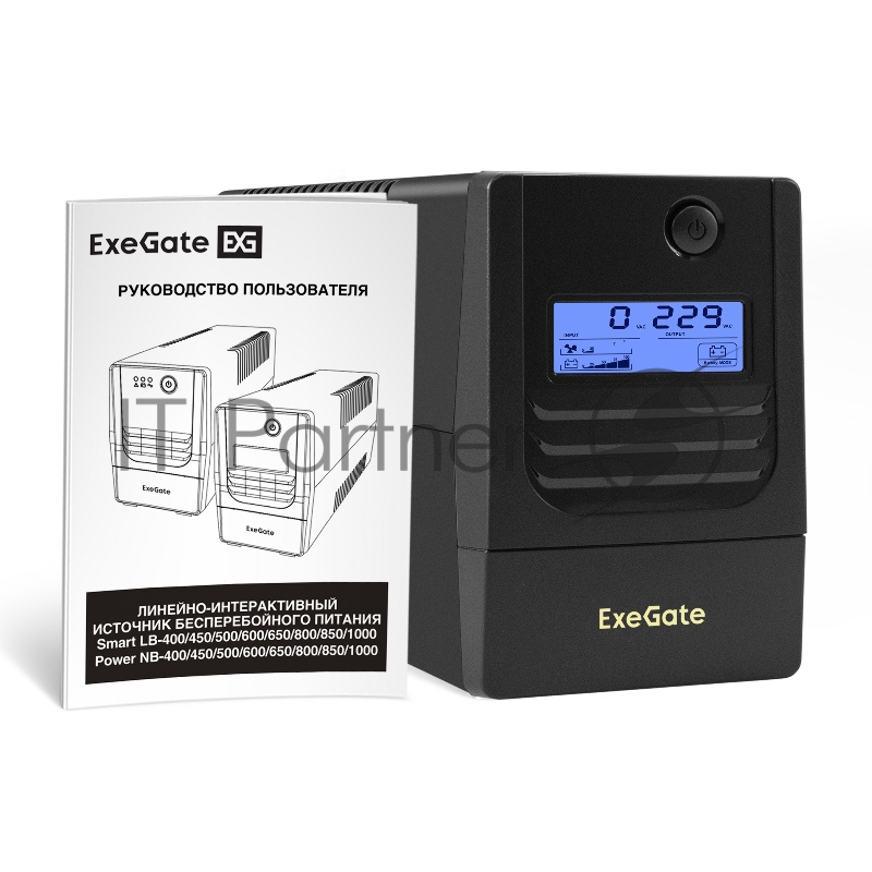 ИБП ExeGate Smart LB-800.LCD.AVR.2SH (800VA/480W, LCD, AVR, 2*Schuko, батарея 12V 9Ah, Black)