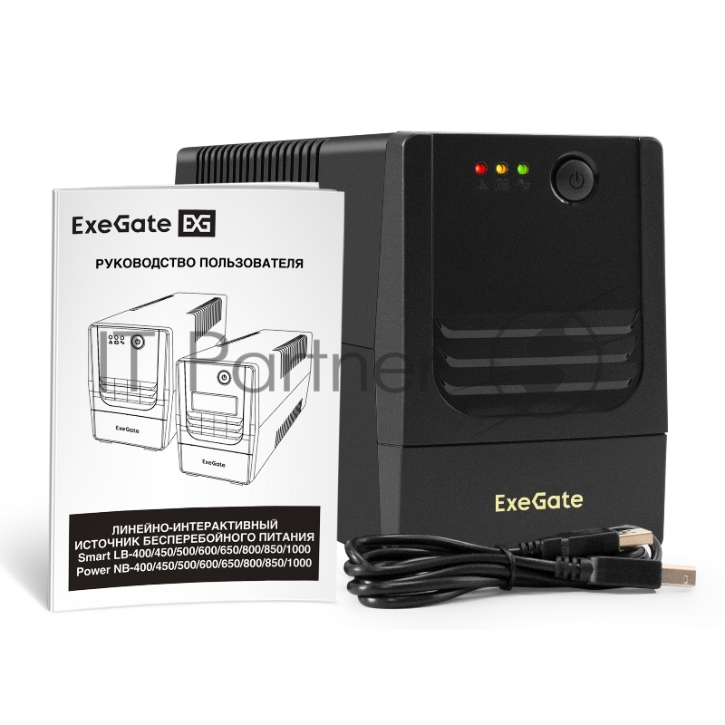 ИБП ExeGate Power NB-800.LED.AVR.2SH.USB (800VA/480W, LED, AVR, 2*Schuko, USB, батарея 12V 9Ah, Black)