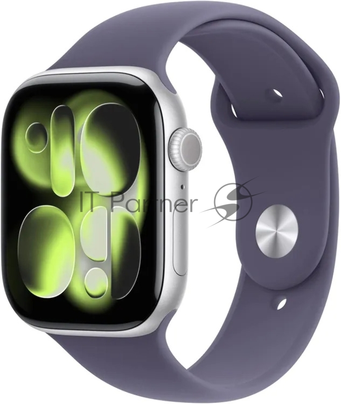 Смарт-часы Apple Watch Series 11 A3333 46мм корп.серебристый Sport Band рем.фиолетовый разм.брасл.:M/L (MEVA4AF/A)