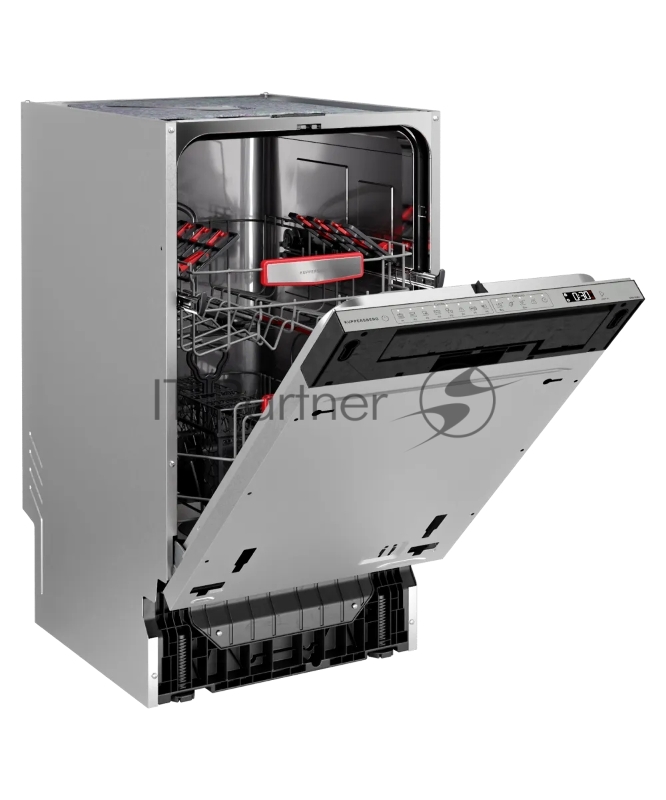 Встраиваемая посудомоечная машина Kuppersberg GHS 4526, High-Tech, 45 см, 10 комплектов, 3 корзины, 8 программ, отсрочка старта, автоматическое открывание двери, LED подсветка, сенсорное управление, луч на полу, половинная загрузка, UV-лампа, энергоэ
