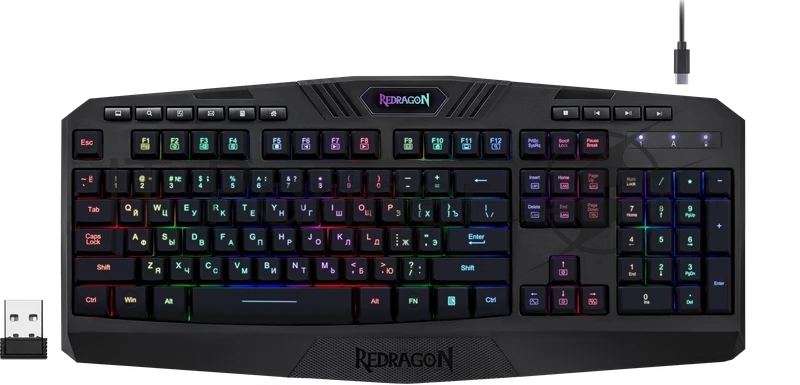 Клавиатура беспроводная Redragon Harpe Wireless (Харп БП) RU,RGB,2.4G+BT,черная,мембран.