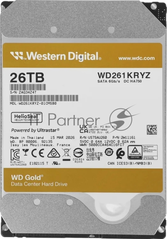 Жесткий диск WD SATA-III 26TB WD261KRYZ Server Gold 512E (7200rpm) 512Mb 3.5