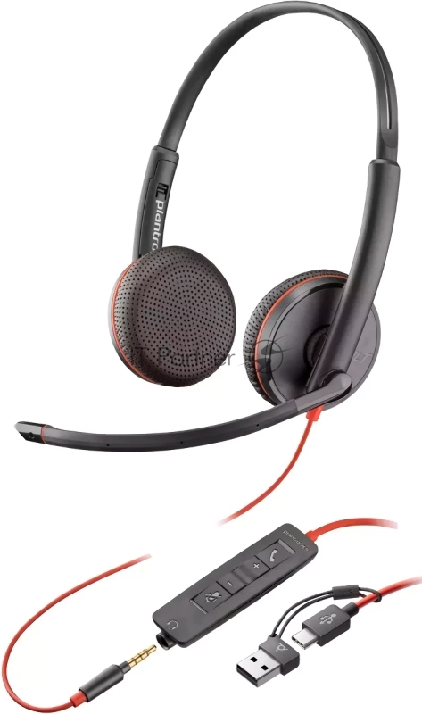 Наушники с микрофоном Poly Blackwire 3200 3225 черный/красный 2.27м накладные USB оголовье (8X229A6)