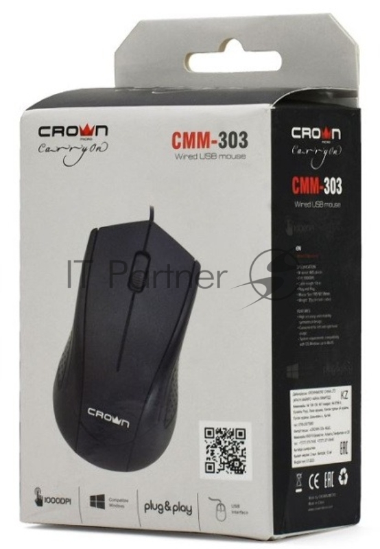 Мышь проводная CROWN CMM-303 черный