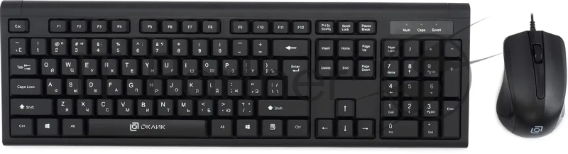 Комплект клавиатура+мышь Oklick 600M проводной, USB, 1200 DPI, чёрный
