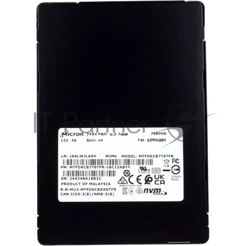Накопитель SSD PCIE 7.68TB NVMe 7450 PRO NVMe MTFDKCB7T6TFR-1BC1ZABYY MICRON