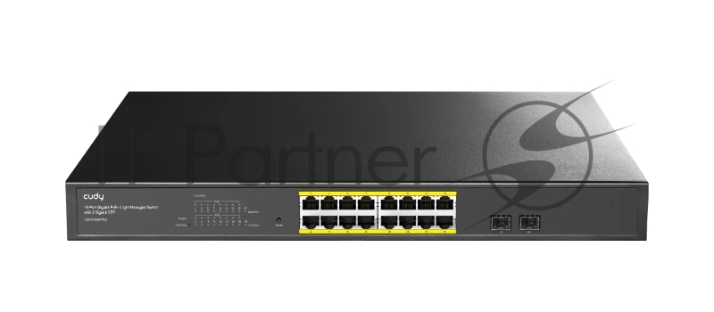Коммутатор 16-Port 10/100/1000M PoE+ Switch 200W, 16-Port 10/100/1000M PoE+ ports, 802.3at/af, 2-1000 BASE-X SFP Slot, Local Management via Web GUI, support STP/RSTP, 802.1ab LLDP, Loop Detection, QoS, VLAN, SNMP, IGMP Snooping, DHCP Snooping, Port M