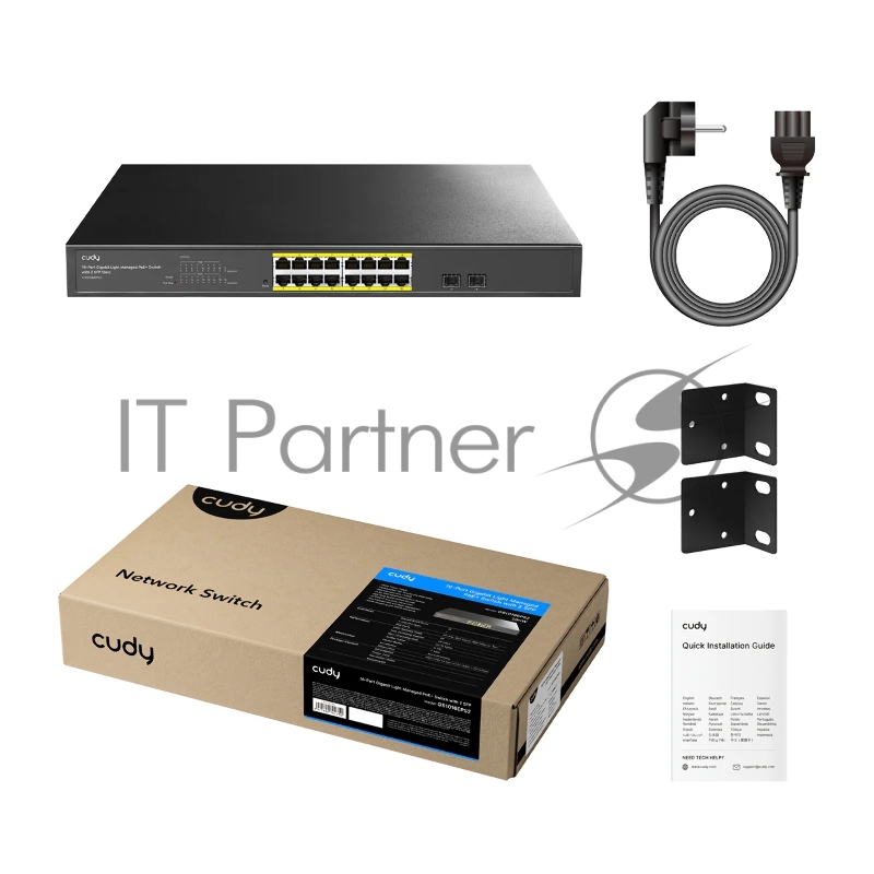 Коммутатор 16-Port 10/100/1000M PoE+ Switch 200W, 16-Port 10/100/1000M PoE+ ports, 802.3at/af, 2-1000 BASE-X SFP Slot, Local Management via Web GUI, support STP/RSTP, 802.1ab LLDP, Loop Detection, QoS, VLAN, SNMP, IGMP Snooping, DHCP Snooping, Port M