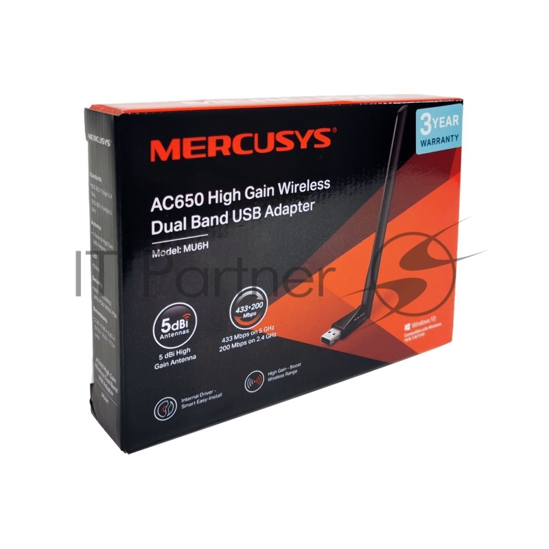 Адаптер Wi-Fi AC650 Dual Band Wi-Fi PCIe Adapter, 433Mbps at 5GHz + 200Mbps at 2.4GHz,1 5dBi Antenna, Windows 10/11, Dual Brackets, Windows 10/11