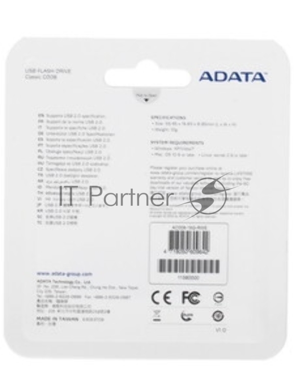 Флешка USB ADATA C008 (AC008-16G-RWE), 16Gb, USB 2.0, R/W 15/5, белый/синий